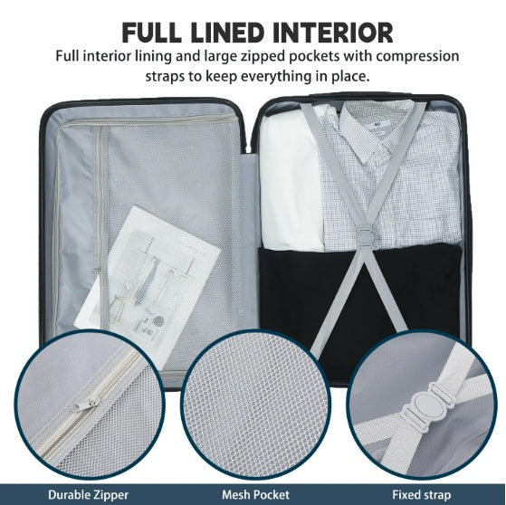 Intérieur de valise : doublure complète, poches en mesh et sangles de maintien