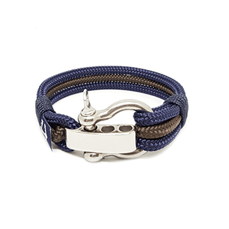 Bracelet nautique Derry à anse réglable, tresse bleu foncé et fermoir argenté à plaque perforée