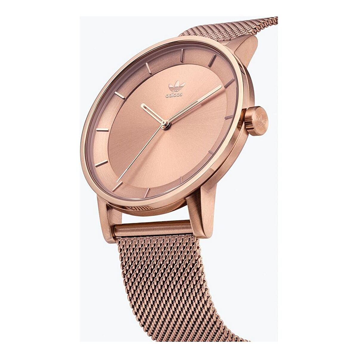 Montre bracelet Adidas rose doré: cadran rose et bracelet métal tressé