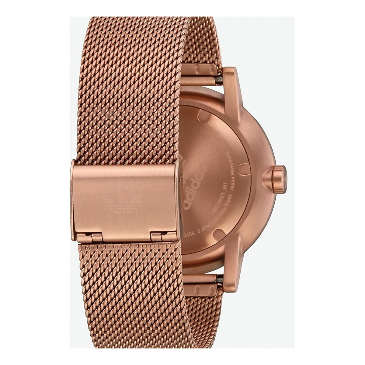 Montre Adidas rose doré, vue latérale du boîtier et de la couronne