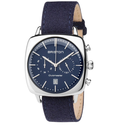 Montre Briston 40 mm, bracelet cuir bleu nuit, cadran bleu à index