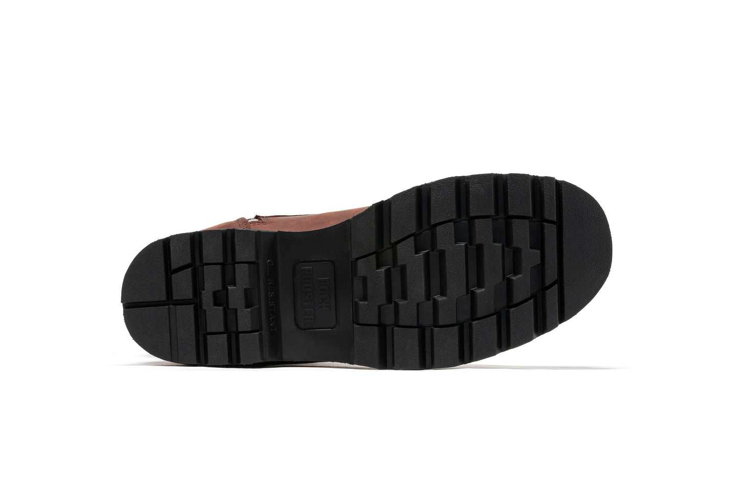Semelle extérieure noire crantée de botte en cuir marron
