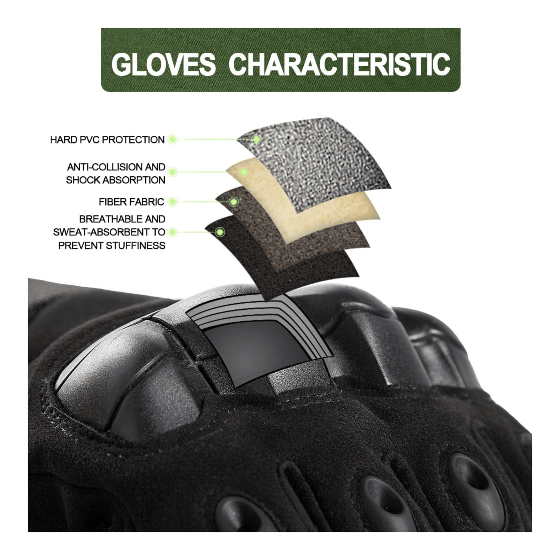 Gants tactiques noirs : protection rembourrée et coutures renforcées sur la paume