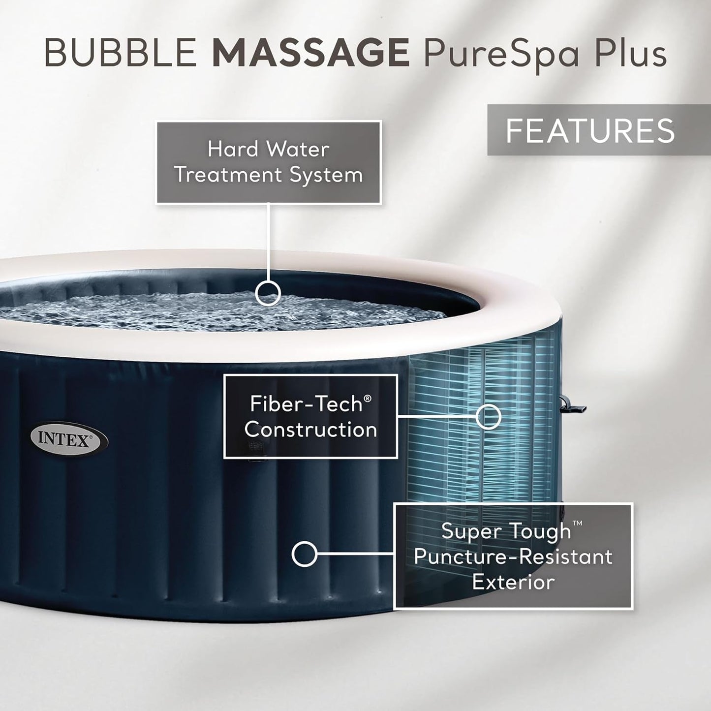 Spa gonflable bleu cobalt avec système de massage à bulles et panneau latéral