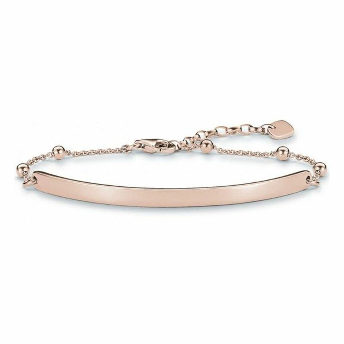 Bracelet fin en argent rosé avec barre centrale lisse et maillons de chaînette