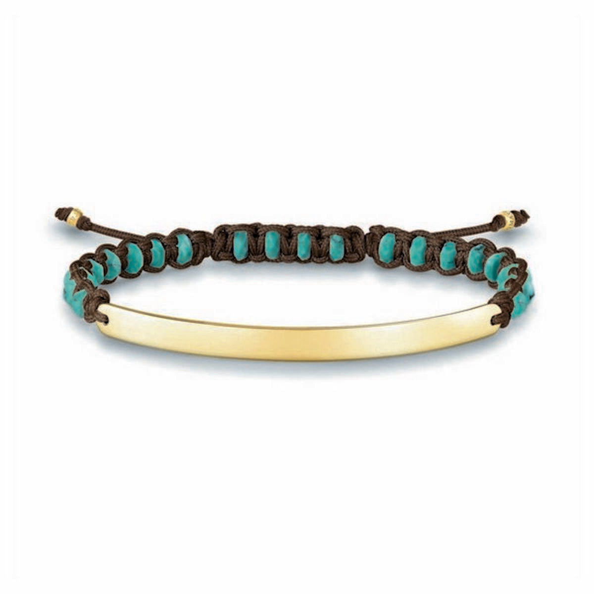 Bracelet femme Thomas Sabo avec perles turquoise et barre argentée, cordon ajustable