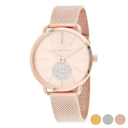 Montre femme quartz à cadran clair avec cœur serti et bracelet maille rosé