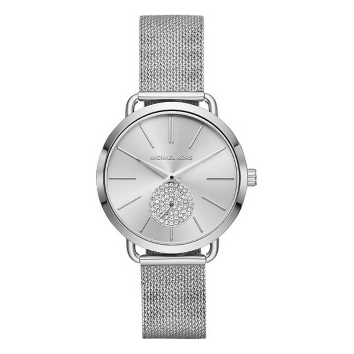 Montre femme quartz cadran clair avec cœur serti et bracelet maille argenté