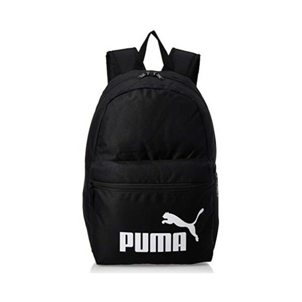 Sac à dos de sport noir Puma, anses et logo chat, vue de face.