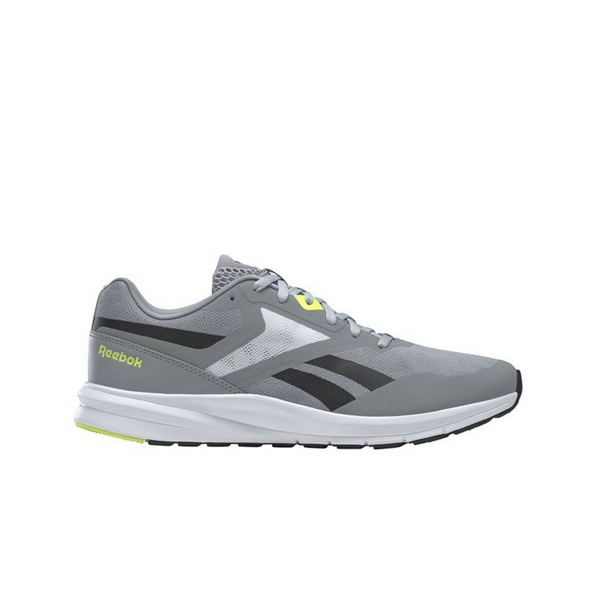 Chaussure de running Reebok grise à lacets, empeigne mesh, semelle blanche