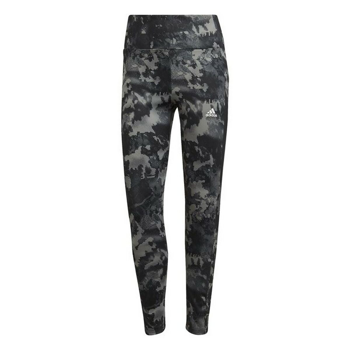 Leggings de sport Adidas taille haute, imprimé camouflage noir et gris