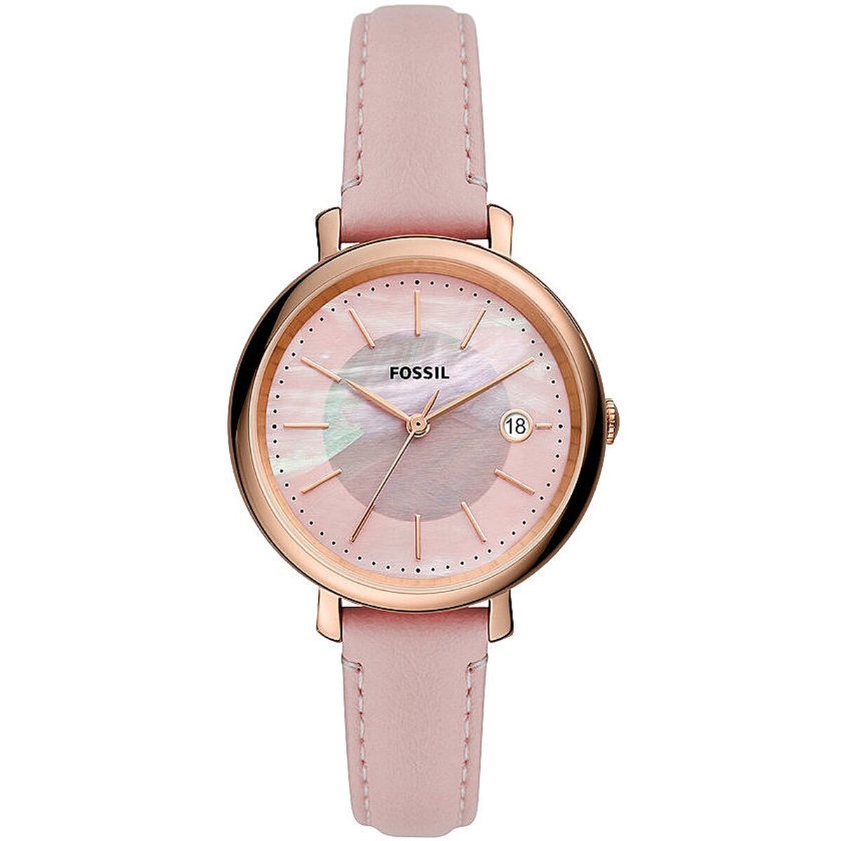 Montre Fossil JACQUELINE à cadran rose, boîtier doré rosé, bracelet rose en cuir