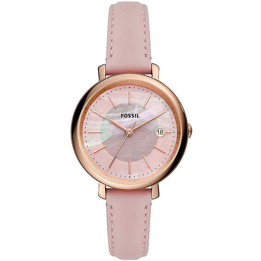 Montre Fossil JACQUELINE à cadran rose, boîtier doré rosé, bracelet rose en cuir