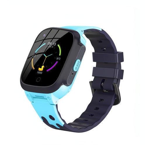 Montre connectée pour téléphone, bracelet bleu clair avec cadran noir, sangle bleue marine