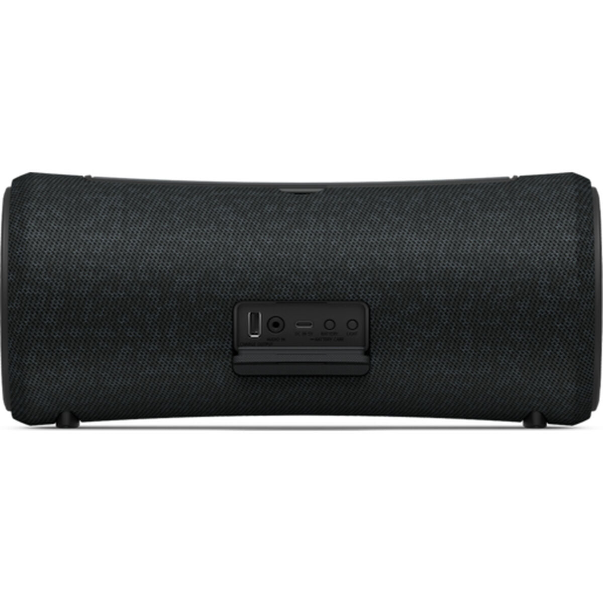 Enceinte Bluetooth portable Sony noire, vue arrière avec connectiques et boutons protégés
