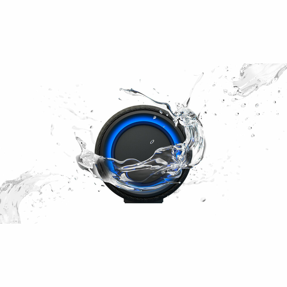 Enceinte Bluetooth portable Sony noire avec éclaboussures et anneau LED bleu