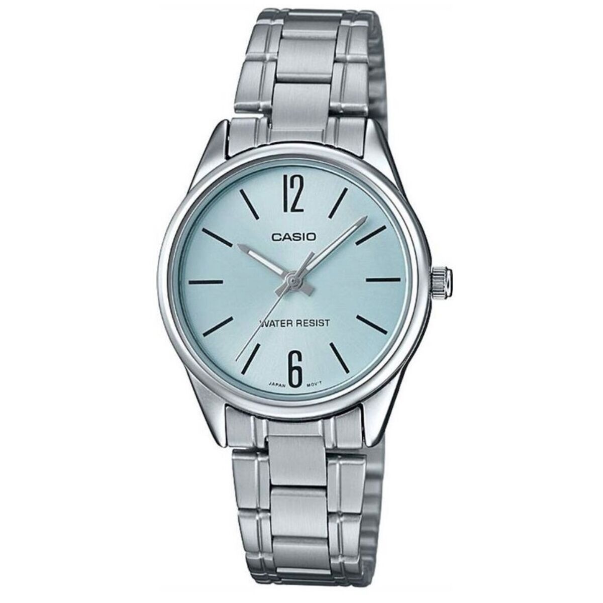 Montre pour femme Casio COLLECTION Ø 34 mm, bracelet acier et cadran bleu clair.