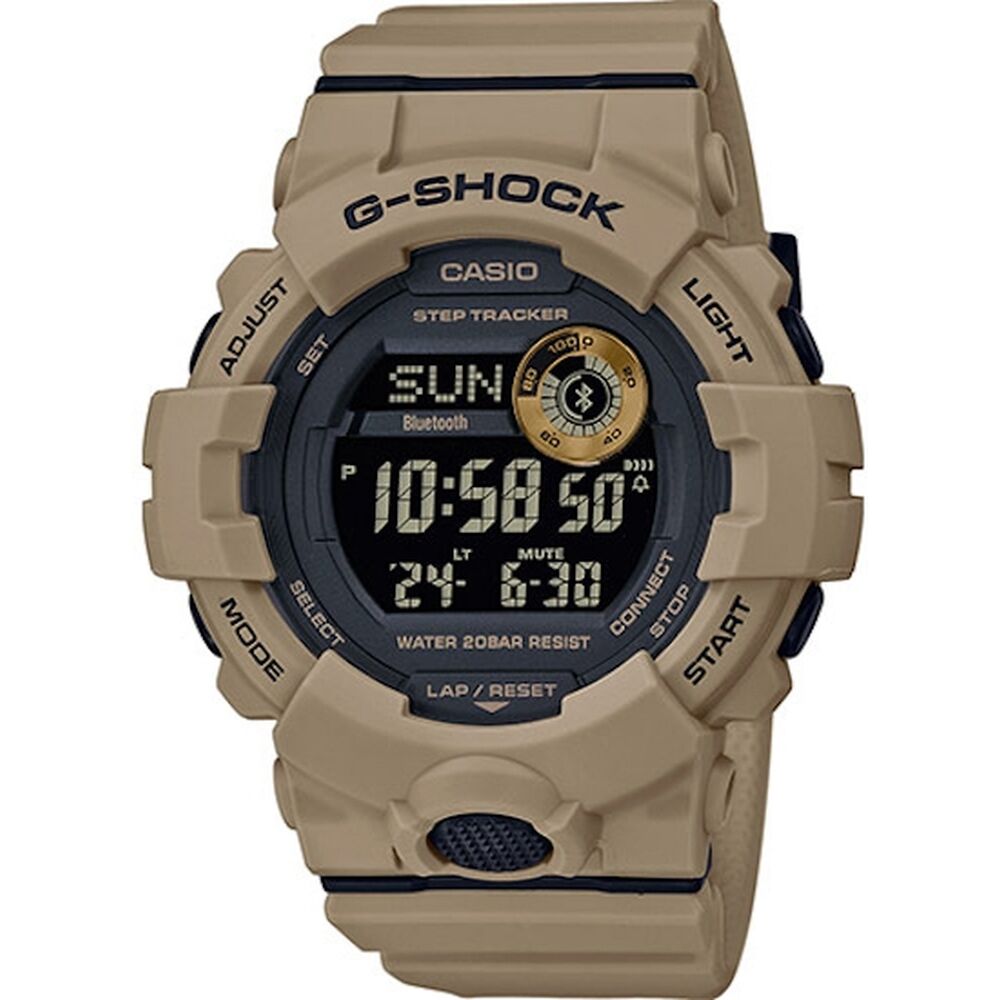 Montre Casio G-Shock G-SQUAD noire, cadran noir, bracelet beige, boîtier Ø48 mm