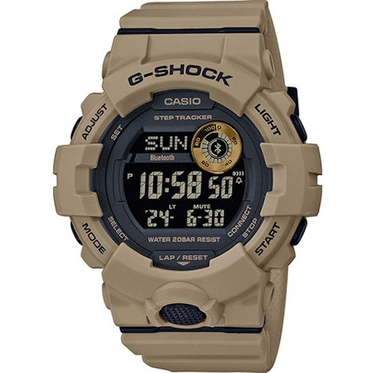 Montre Casio G-Shock G-SQUAD noire, cadran noir, bracelet beige, boîtier Ø48 mm