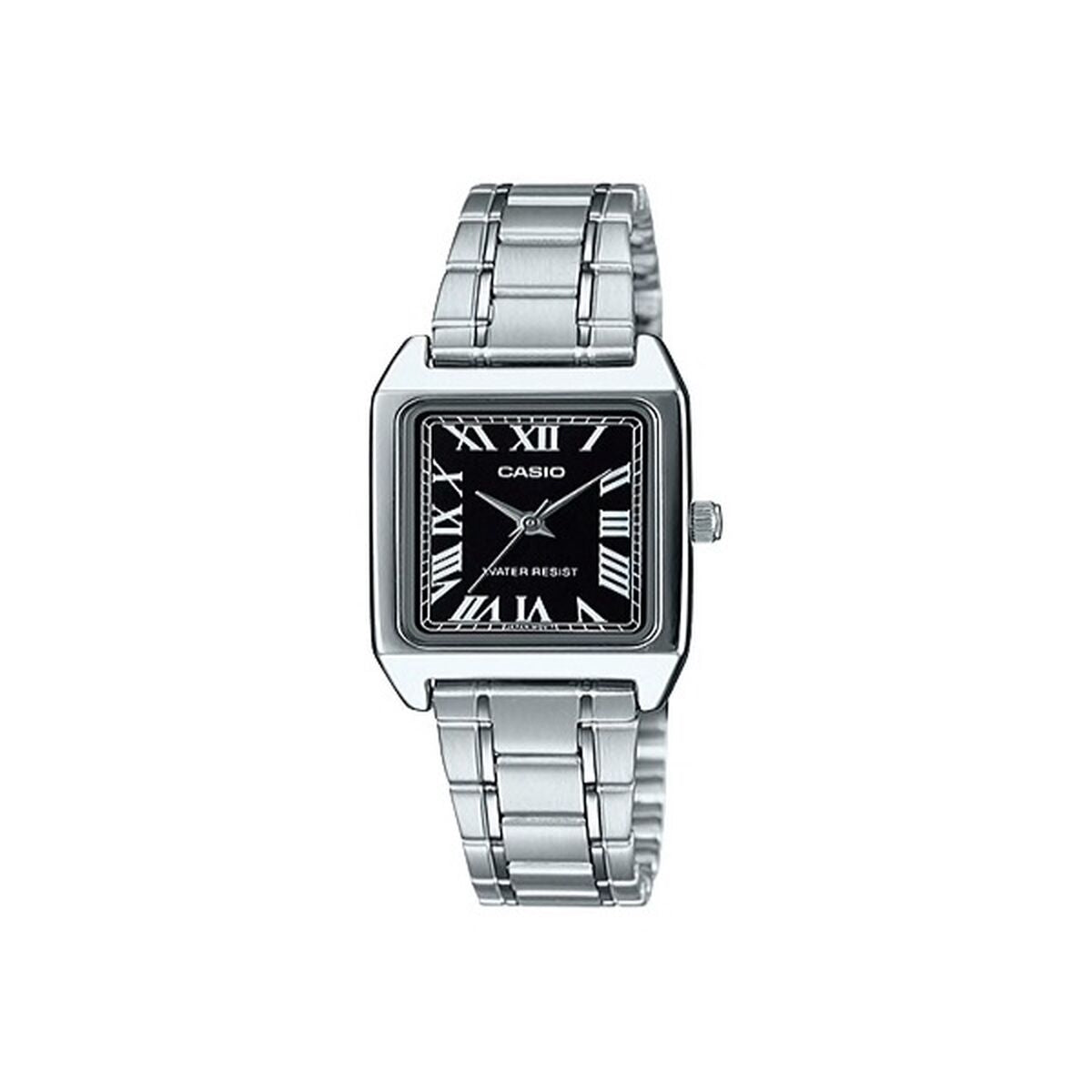 Montre femme Casio COLLECTION argentée, bracelet à maillons, cadran noir