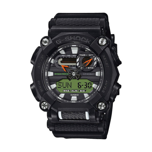 Montre G‑Shock noire à cadran vert, lunettes de protection et bracelet en résine