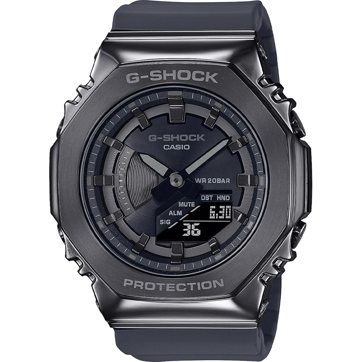 Montre Casio G-Shock GM-S2100B-8AER noire, boîtier et bracelet en résine, cadran sombre