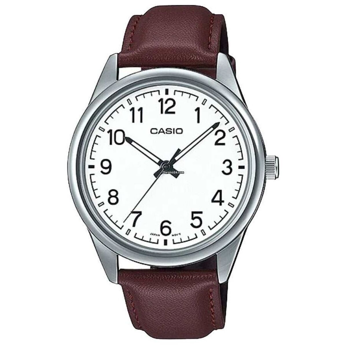 Montre-bracelet Casio à cadran blanc, bracelet cuir bordeaux, boîtier argent Ø40 mm