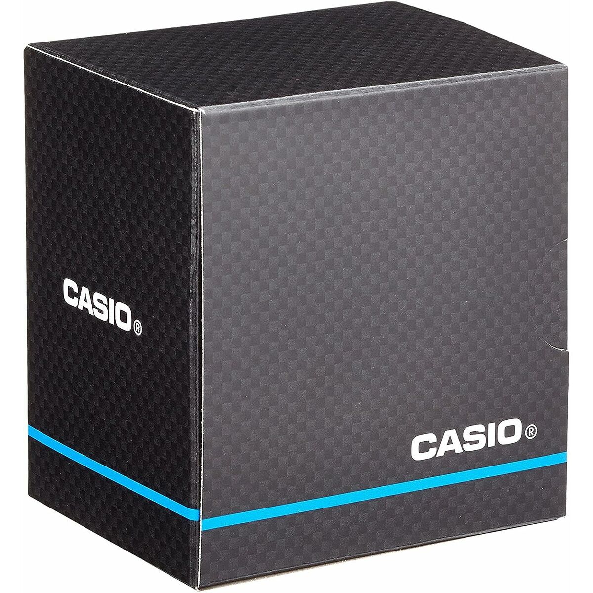 Boîte de montre Casio noire et grise avec liseré bleu