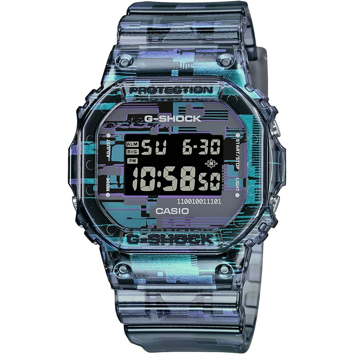 Montre Casio G-Shock homme, bracelet résine bleu, cadran numérique turquoise et noir