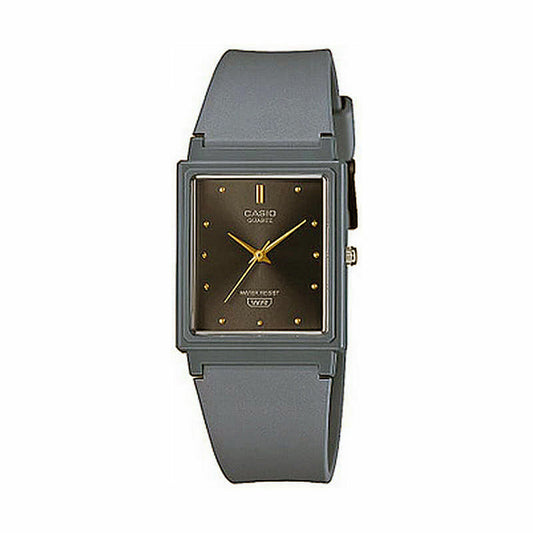 Montre femme Casio COLLECTION grise, cadran noir rectangulaire, bracelet en silicone.