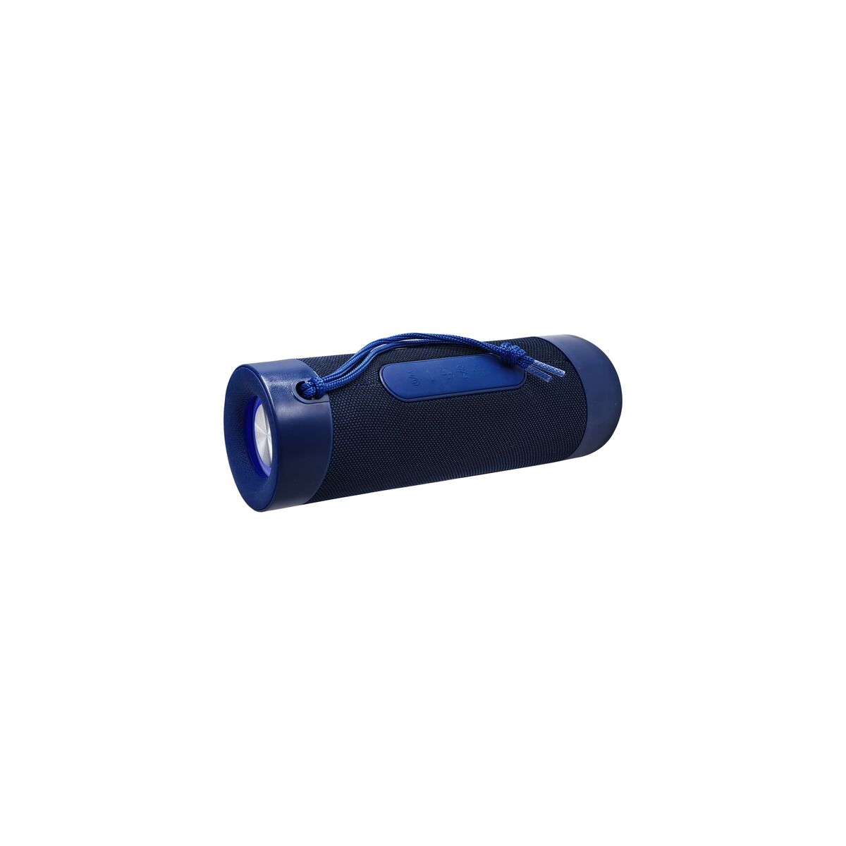 Enceinte Bluetooth portable Denver cylindrique, face latérale avec bouton et ruban