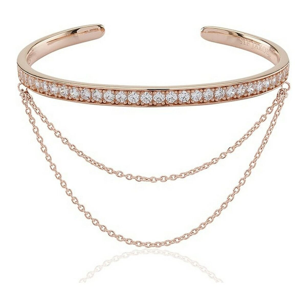 Bracelet manchette Sif Jakobs en argent doré rose, rang de pierres et chaînette