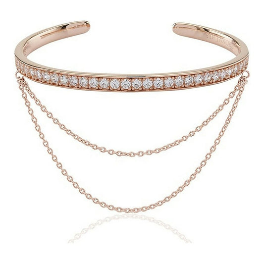 Bracelet manchette Sif Jakobs en argent doré rose, rang de pierres et chaînette