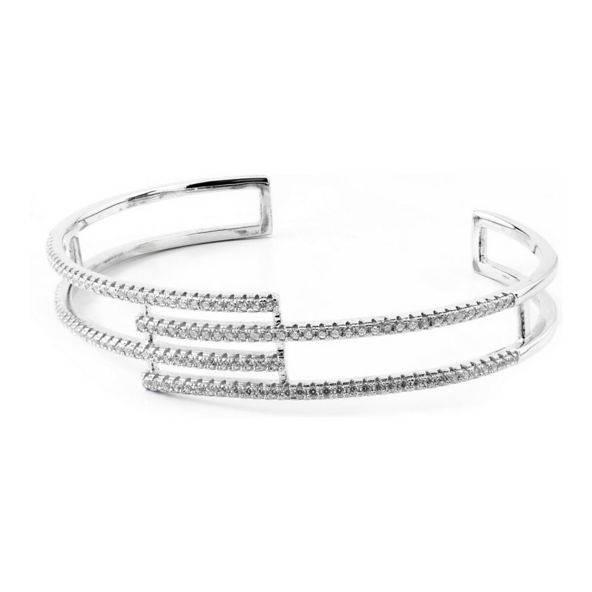 Bracelet manchette en argent Sif Jakobs, ouvert, lignes de strass gris
