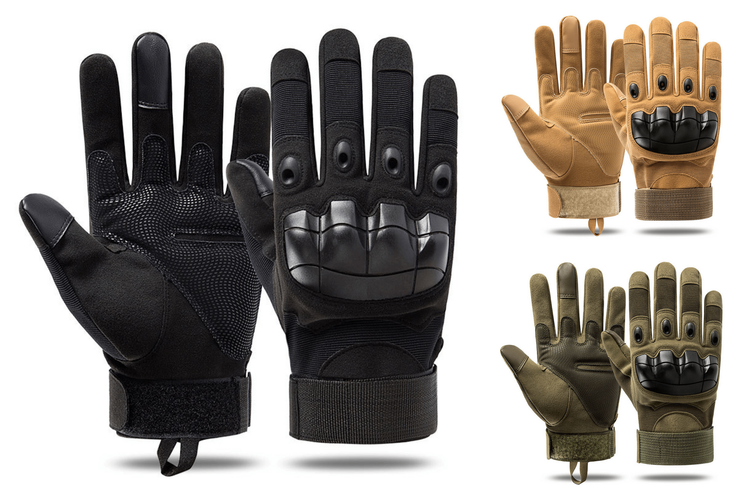 Gants tactiques JupiterGear noirs et beiges, protections de jointures et paume renforcée