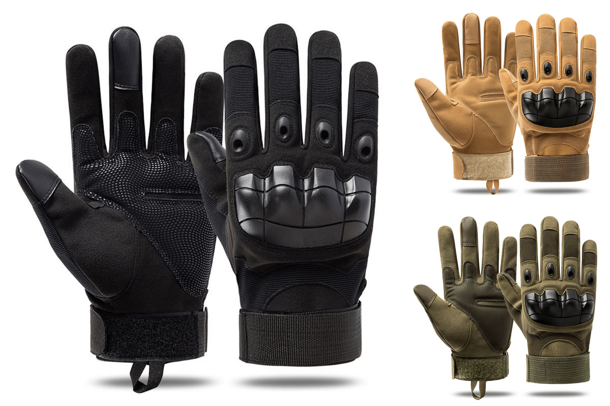 Gants tactiques JupiterGear noirs et beiges, protections de jointures et paume renforcée