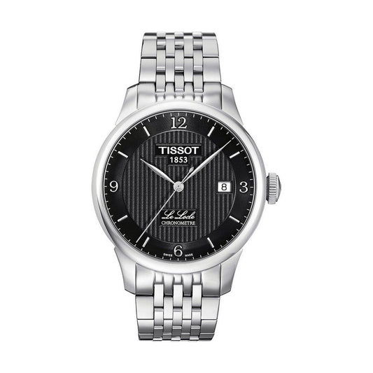 Montre Tissot Le Locle homme automatique, cadran noir texturé, guichet date à 3h.