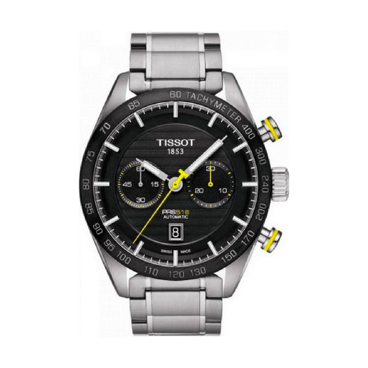 Montre automatique Tissot PRS 516 homme à cadran noir, bracelet acier, chronographe