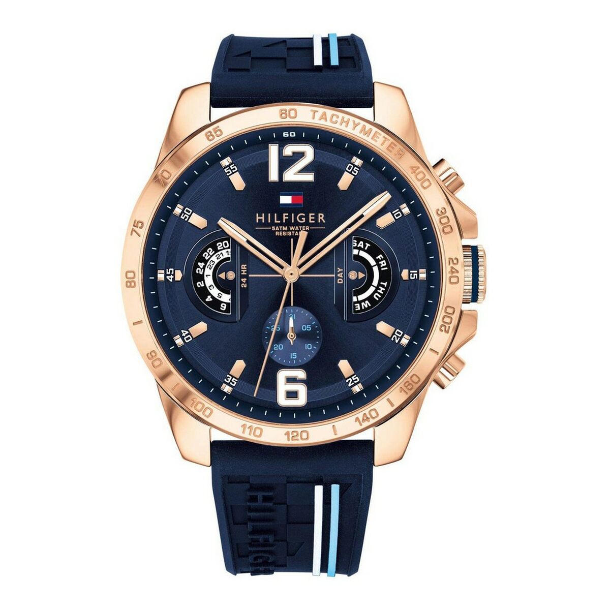 Montre unisexe à cadran bleu marine et bracelet en silicone, boîtier or rose