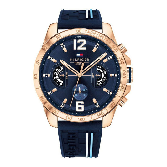 Montre unisexe à cadran bleu marine et bracelet en silicone, boîtier or rose