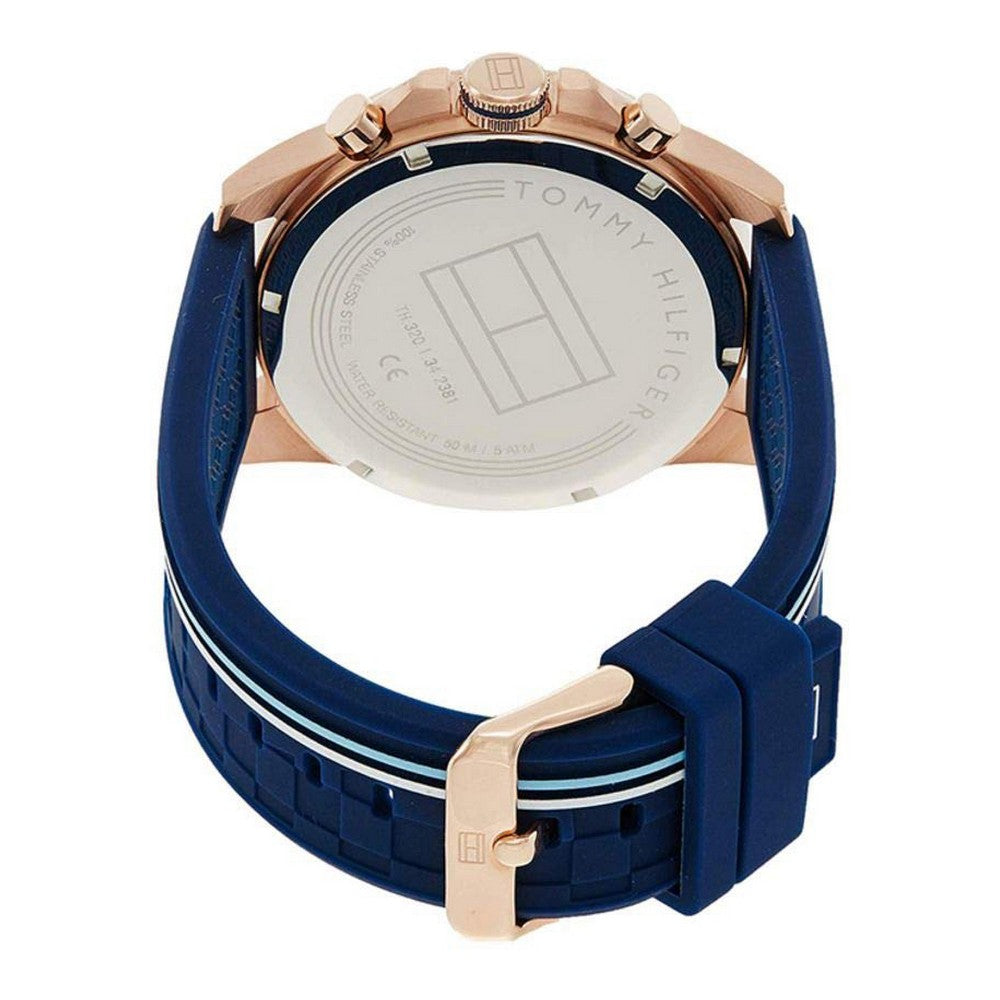 Montre unisexe Tommy Hilfiger à bracelet bleu, boîtier or rosé, cadran circulaire