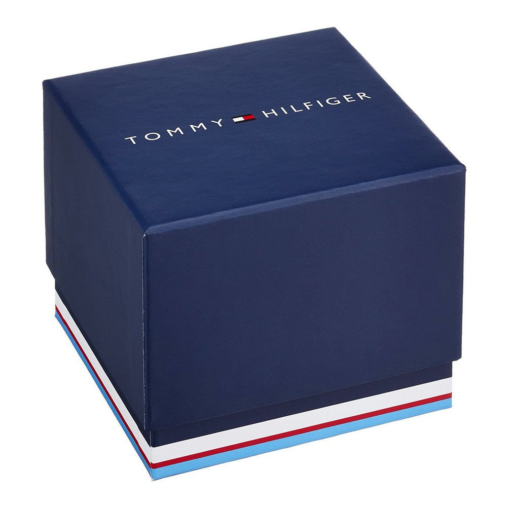 Boîte cadeau Tommy Hilfiger bleu marine, marquage Tommy Hilfiger sur le couvercle