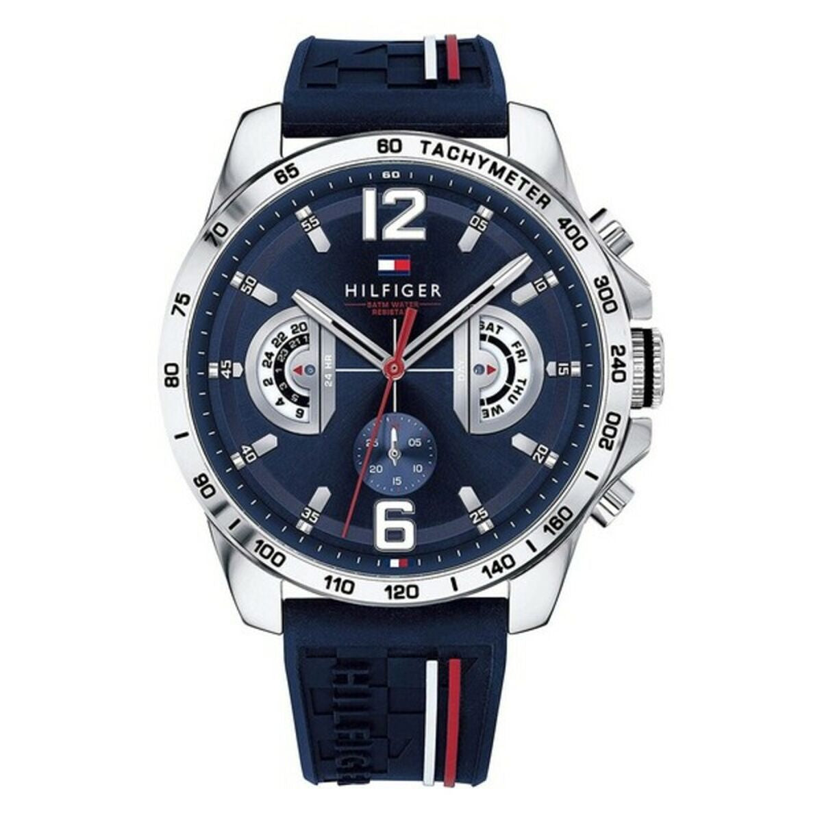 Montre-bracelet à cadran bleu nuit, boîtier argenté et bracelet bleu marine