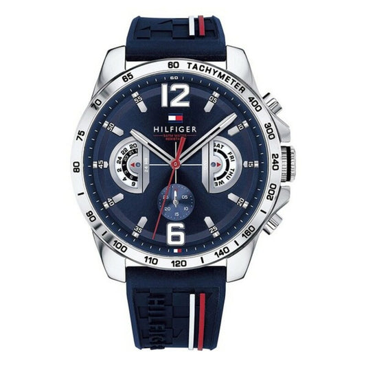 Montre-bracelet à cadran bleu nuit, boîtier argenté et bracelet bleu marine