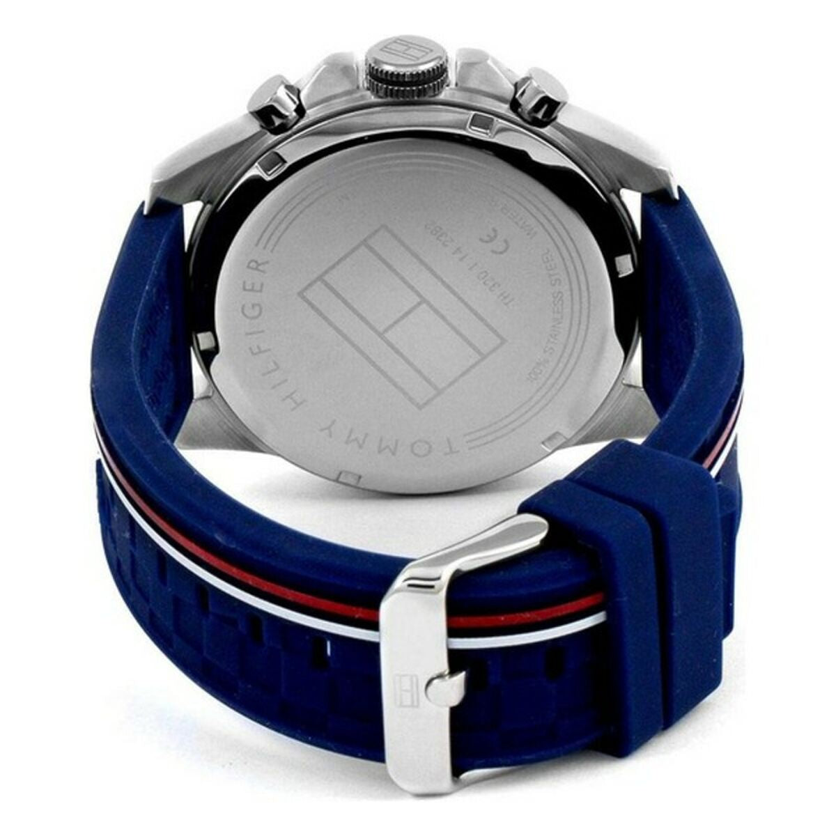 Montre Tommy Hilfiger DECKER Ø 46 mm, boîtier argenté et bracelet silicone bleu