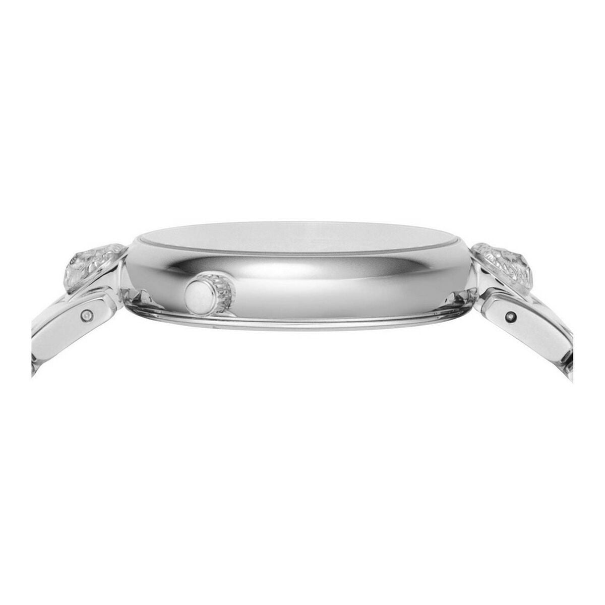 Montre-bracelet acier argenté, vue du boîtier avec couronne
