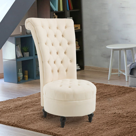 Fauteuil d’appoint en velours capitonné, dossier haut, crème
