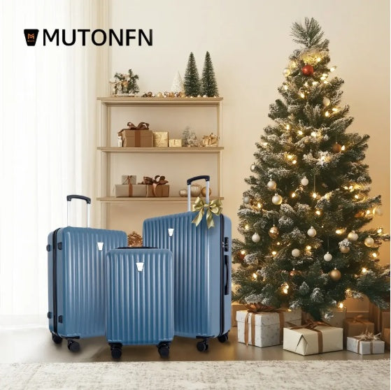 Ensemble de 3 valises rigides bleues, poignées télescopiques, roues pivotantes