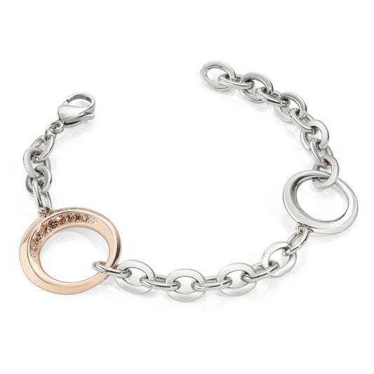 Bracelet gouttes en acier argenté, maillons chaînés et anneau rosé décoré