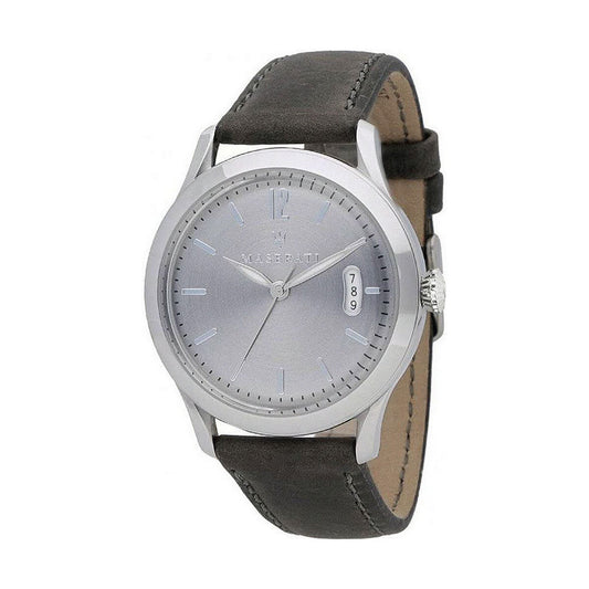 Montre Maserati TRADIZIONE cadran gris, bracelet cuir gris foncé, boîtier argent